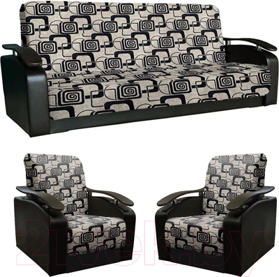 Комплект мягкой мебели Асмана Антуан (рогожка кубики коричневые/кожзам коричневый)