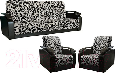 Комплект мягкой мебели Асмана Антуан (рогожка завиток черный/кожзам черный)