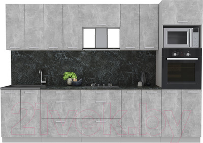 Кухонный гарнитур Интерлиния Мила Лайт 3.0 ВТ (бетон/бетон/кастилло темный)