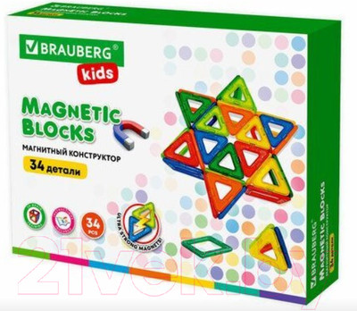 Конструктор магнитный Brauberg Kids Magnetic Big Blocks-34 / 663845