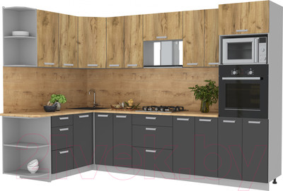 Кухонный гарнитур Интерлиния Мила Лайт 1.68x3.0 левая (дуб золотой/антрацит/дуб бунратти)