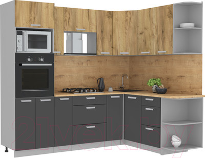 Кухонный гарнитур Интерлиния Мила Лайт 1.68x2.4 правая (дуб золотой/антрацит/дуб бунратти)