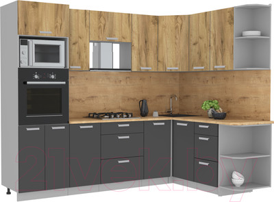 Кухонный гарнитур Интерлиния Мила Лайт 1.68x2.6 правая (дуб золотой/антрацит/дуб бунратти)
