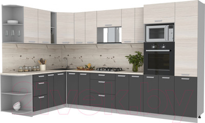 Кухонный гарнитур Интерлиния Мила Лайт 1.88x3.4 левая (вудлайн кремовый/антрацит/бискайская сосна)