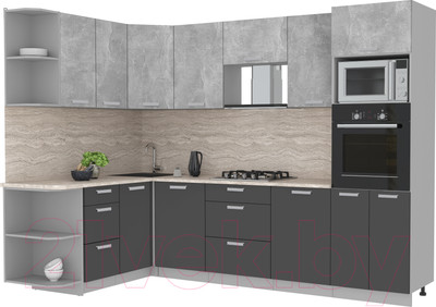 Кухонный гарнитур Интерлиния Мила Лайт 1.68x2.8 левая (бетон/антрацит/травертин)