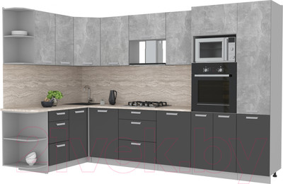 Кухонный гарнитур Интерлиния Мила Лайт 1.68x3.2 левая (бетон/антрацит/травертин)