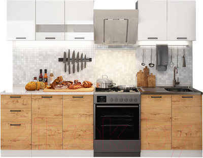 Кухонный гарнитур ДСВ Дуся 2.0 (белый бриллиант/дуб бунратти)