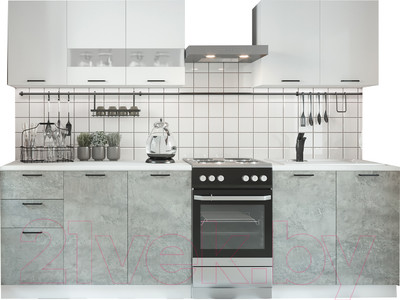 Кухонный гарнитур ДСВ Дуся 2.0 (белый бриллиант/цемент)