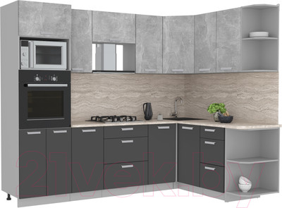 Кухонный гарнитур Интерлиния Мила Лайт 1.68x2.6 правая (бетон/антрацит/травертин)