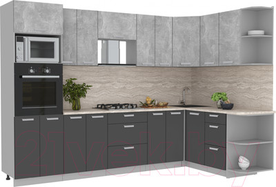 Кухонный гарнитур Интерлиния Мила Лайт 1.68x3.0 правая (бетон/антрацит/травертин)