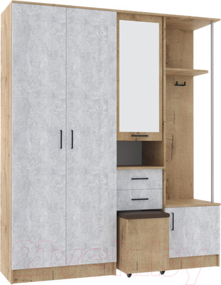 Секция в прихожую ДСВ Дуся 1.7 (дуб бунратти/цемент)