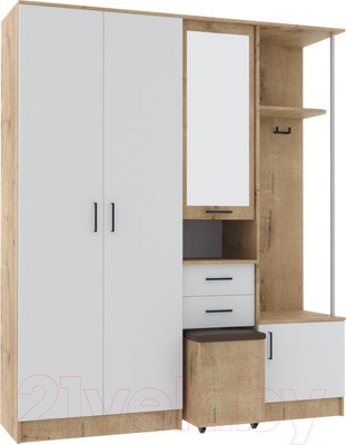 Секция в прихожую ДСВ Дуся 1.7 (дуб бунратти/белый бриллиант)