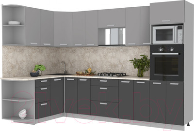 Кухонный гарнитур Интерлиния Мила Лайт 1.68x3.0 левая (серебристый/антрацит/опал светлый)