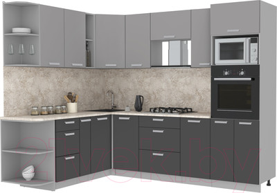 Кухонный гарнитур Интерлиния Мила Лайт 1.88x2.6 левая (серебристый/антрацит/опал светлый)