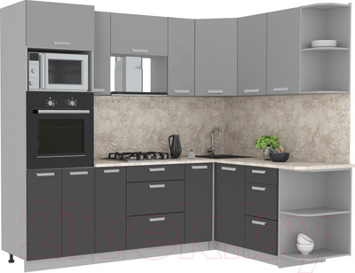 Кухонный гарнитур Интерлиния Мила Лайт 1.68x2.4 правая (серебристый/антрацит/опал светлый)