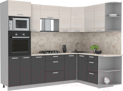 Кухонный гарнитур Интерлиния Мила Лайт 1.68x2.6 правая (вудлайн кремовый/антрацит/опал светлый)