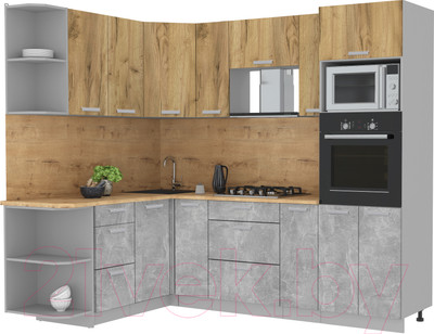 Кухонный гарнитур Интерлиния Мила Лайт 1.68x2.4 левая (дуб золотой/бетон/дуб бунратти)
