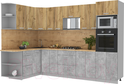 Кухонный гарнитур Интерлиния Мила Лайт 1.68x3.0 левая (дуб золотой/бетон/дуб бунратти)