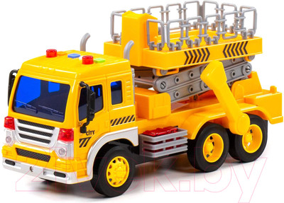 Автомобиль-вышка Полесье Сити с подъемником инерционный со звуком и светом / 89762 (желтый)