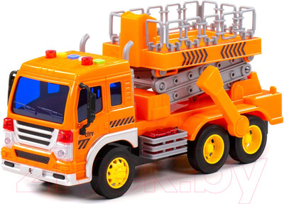 Автомобиль-вышка Полесье Сити со светом и звуком / 89748 (инерционный, оранжевый)