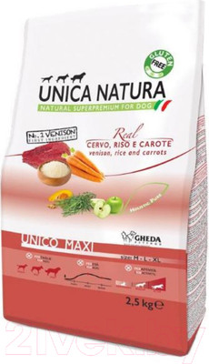 Сухой корм для собак Unica Natura Maxi олень, рис, морковь (2.5кг)