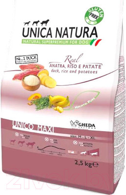 Сухой корм для собак Unica Natura Maxi утка, рис, картофель (2.5кг)