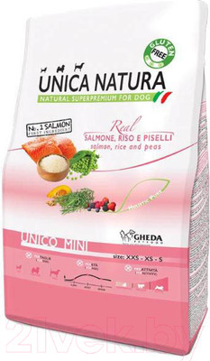Сухой корм для собак Unica Natura Mini лосось, рис, горох (800г)