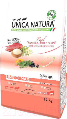 Сухой корм для собак Unica Natura Maxi ягненок, рис, бобы (12кг)