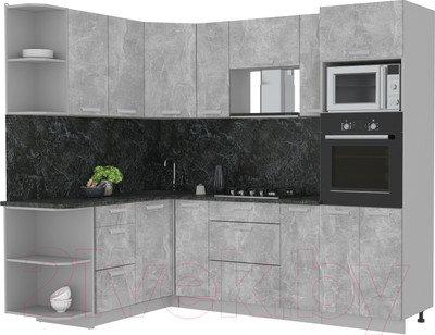Кухонный гарнитур Интерлиния Мила Лайт 1.68x2.4 левая (бетон/бетон/кастилло темный)