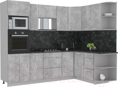 Кухонный гарнитур Интерлиния Мила Лайт 1.68x2.6 правая (бетон/бетон/кастилло темный)