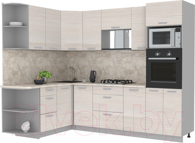 Кухонный гарнитур Интерлиния Мила Лайт 1.68x2.6 левая (вудлайн кремовый/вудлайн кремовый/опал светлый)