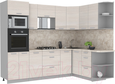 Кухонный гарнитур Интерлиния Мила Лайт 1.68x2.6 правая (вудлайн кремовый/вудлайн кремовый/опал светлый)