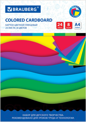 Набор цветного картона Brauberg Мелованный цветы / 113550