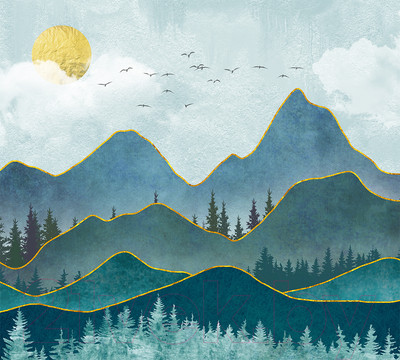 Фотообои листовые Vimala 3D малахитовые горы (270x300)