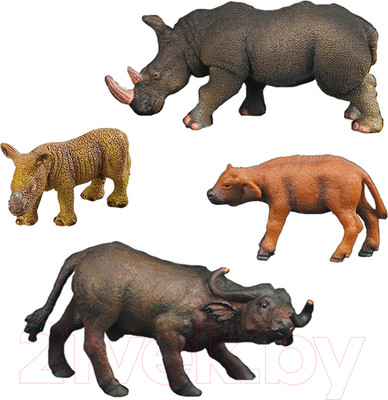 Набор фигурок коллекционных Masai Mara Мир диких животных. Семья буйволов и семья носорогов / MM211-241
