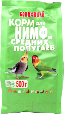 Корм для птиц Бонифаций Основной рацион для нимф и средних попугаев (500г)