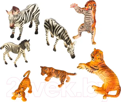 Набор фигурок игровых Masai Mara Мир диких животных. Семья тигров и семья зебр / MM211-254