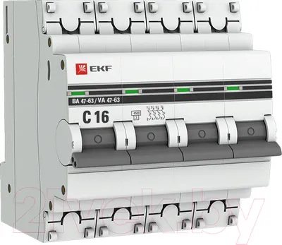 Выключатель автоматический EKF PROxima ВА 47-63 4P 16А (C) 4.5kA / mcb4763-4-16C-pro