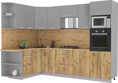 Кухонный гарнитур Интерлиния Мила Лайт 1.68x2.8 левая (серебристый/дуб золотой/дуб бунратти)