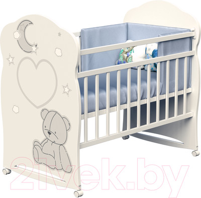 Детская кроватка VDK Bear And Moon колесо-качалка (слоновая кость)
