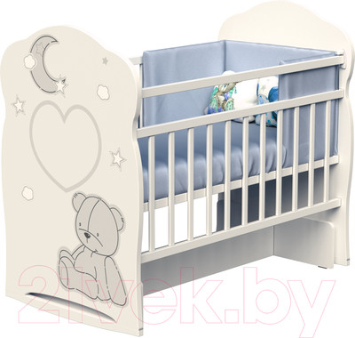 Детская кроватка VDK Bear And Moon колесо-качалка с маятником (слоновая кость)