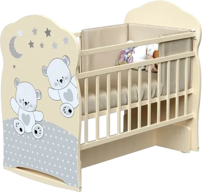 Детская кроватка VDK Funny Bears колесо-качалка с маятником (слоновая кость)