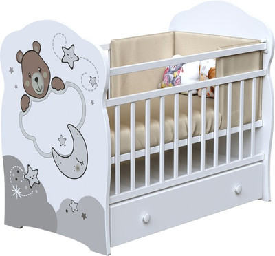 Детская кроватка VDK Teodoro колесо-качалка с ящиком (белый)