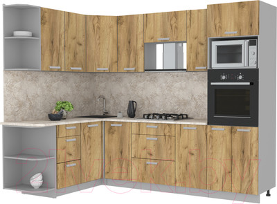Кухонный гарнитур Интерлиния Мила Лайт 1.68x2.6 левая (дуб золотой/дуб золотой/опал светлый)