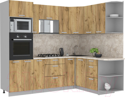 Кухонный гарнитур Интерлиния Мила Лайт 1.68x2.4 правая (дуб золотой/дуб золотой/опал светлый)