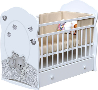 Детская кроватка VDK Sleppy колесо-качалка с ящиком (белый)