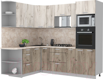 Кухонный гарнитур Interline Мила Лайт 1.68x2.4 левая (дуб белый/дуб серый/опал светлый)