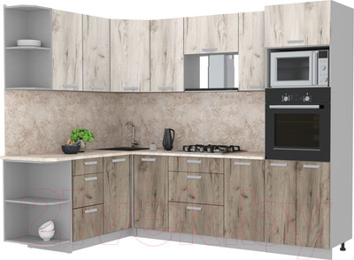 Кухонный гарнитур Интерлиния Мила Лайт 1.68x2.6 левая (дуб белый/дуб серый/опал светлый)