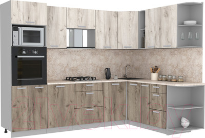 Кухонный гарнитур Интерлиния Мила Лайт 1.88x2.8 правая (дуб белый/дуб серый/опал светлый)