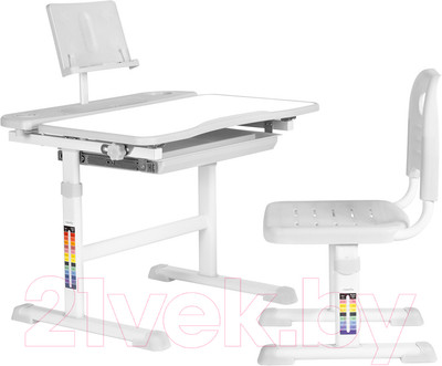 Парта+стул Anatomica Avgusta с ящиком и подставкой (белый/серый)